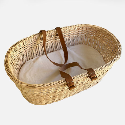 Moisés tipo canasto con mangos de cuero y colchón DISPONIBLE
